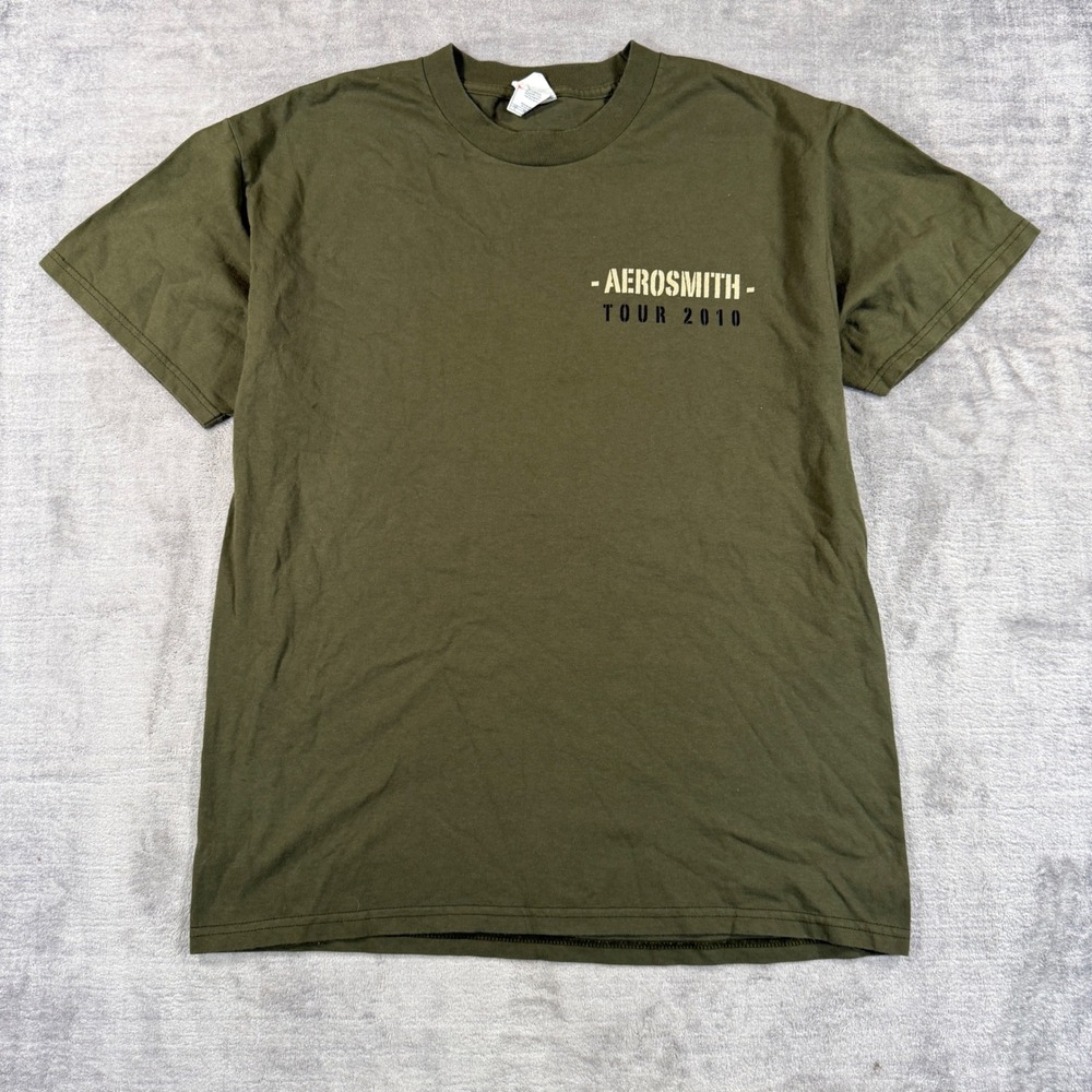Aerosmith Shirt Men Large Green Tour Y2K 2010 Pinup Girl Double Sided Rock Band